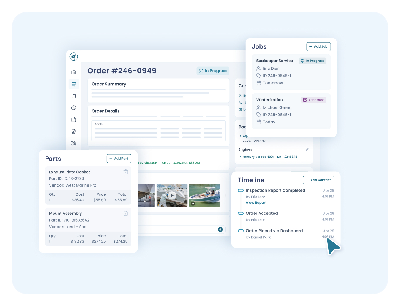 Boatyard marine service and marina management dashboard
